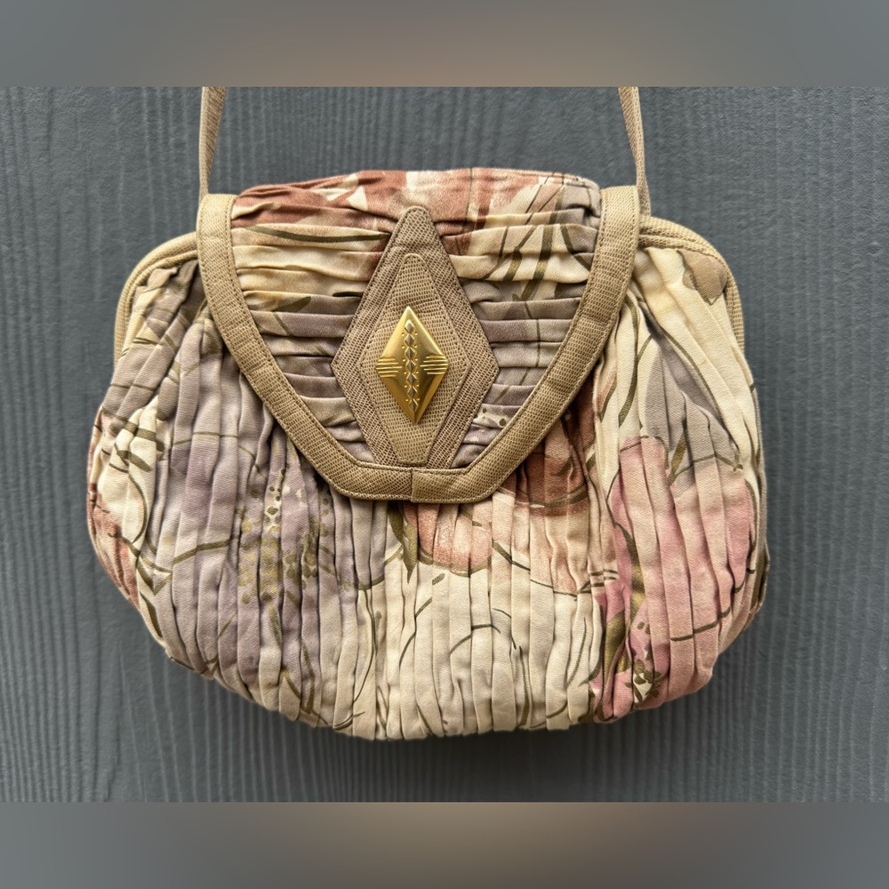 Vintage 90s Sharif Brand Soft Floral & Snakeskin Pleated Purse